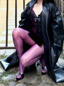 1 Pair Plus Size Women's Green Sexy Pantyhose, Fashionable Glossy Skinny Tights, Suitable For Daily Wear And Valentine's Day Date - Multicolor - View 6