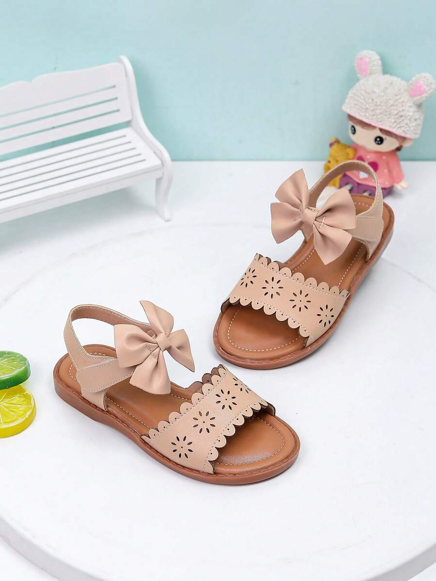 Vacation Style Outdoor Flat Bowknot Sandals For Girls, Suitable For Spring/Summer - Apricot - View 1