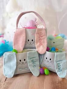 Personalized Easter Bunny Ear Basket (Customizable Name Printing), Easter Bunny Basket, Easter Gift, Cute Easter Basket, Embroidered Easter Basket