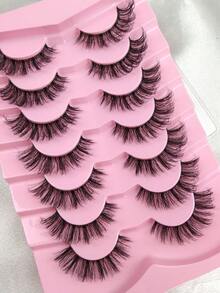 HINARIN 7 Pairs D Curl Natural Look Wispy False Eyelashes Cat Eye Fake Lashes Strips Clear Band Fluffy False Lashes Pack