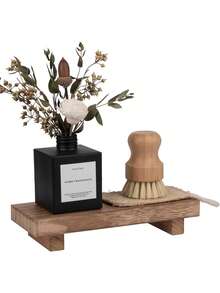 Wooden Base Bathroom Shelf Tray, Suitable For Decoration, Small Wooden Tray, Rustic Style Bathroom Decor, Can Hold Soap Bottles, Plants, Cosmetics, Candles, Towels, Jewelry And More.