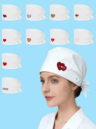 1 st. unisex vit polyestermössa med hjärtlogotyp, med svettbandsfoder och justerbar rem, lämplig för veterinärer, tandläkare, skönhetskliniker, läkare, sjuksköterskor och städpersonal