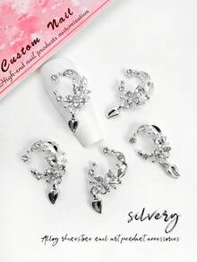 10pcs/Pack Bestselling Super Shiny Metal Flower Wreath Pendant, Alloy Rhinestone Gold/Silver Color Nail Art Jewelry 3D Metal Crystal Glass Heart Tassel Nail Decor DIY Accessories For Girls And Women Nails Nail Supplies - Multicolor - View 7