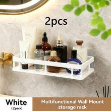 1/2 件防锈抛光壁挂式浴室置物架 - 无需钻孔，节省空间的粘性储物架，用于放置洗发水、护发素等，易于排水的设计，浴室储物解决方案，现代浴室置物架，塑料架，浴室收纳架