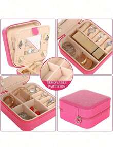 1pc Mini Jewelry Storage Box, Travel Jewelry Zipper Case, Earring Necklace Ring Portable Jewelry Box, Leather Cosmetic Organizer, Multi-Functional Jewelry Storage Box, Jewelry Organization, Compact Jewelry Box - Multicolor - View 6