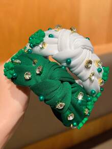 女士发带，时尚优雅，可爱闪亮，镶嵌水钻，圣帕特里克节发饰，绿色编织发带，适合节日派对和正式场合，女士发饰，女士时尚配饰，送给她的头饰礼物 - 彩色 - 查看 5