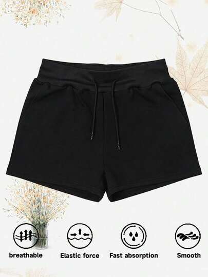 夏季女士高腰运动休闲时尚短裤，速干显瘦设计，适合日常穿着和运动。黑色