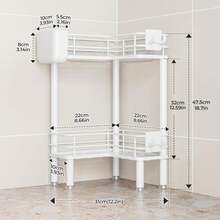 Orimade Rustproof 2 Tier Floor Standing Corner Shower Caddy Organizer With Toothbrush Holder, Large Spacing Floor Shower Shelf Rack Storage Stands With Hooks For Bathroom Kitchen, White - ColorA - 查看 2