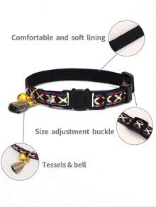 1pc/2pcs/3pcs Cat Necklace With Tassel & Copper Bell, Adjustable Neck Size Pet Collar - Multicolor - View 4