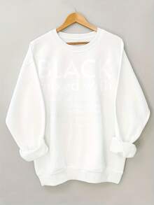 Black Crewneck Sweatshirt With White Text 'BLACK Mixed With SHEA BUTTER, COCONUT OIL, SELF-LOVE, INTELLIGENCE, RAW BEAUTY, POWER, PRIDE, RESPECT, MY ANCESTORS STRENGTH & SPIRIT, GRIT, HUSTLE, BUT MAINLY BLACK' - Casual Stylish Pullover For Self-Love & Cultural Pride-Women's Crew Neck Sweatshirt Casual Loose Long Sleeve Pullover - 白色 - 查看 12