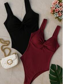 Elegant Women's Swimsuit With Thin Straps, Sleeveless, In Highly Stretchy Woven Fabric. - 黑色 - 查看 5