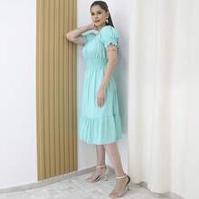 Plain Midi Party Dress With Elastic Waist - 綠色 - 查看 3