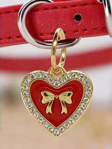 一件精致优雅的PU皮革猫狗项圈，可调节经典复古皮革宠物情人节项圈，镶钻心形吊坠猫项圈，PU皮革镶钻猫狗饰品，时尚宠物配饰猫狗饰品，宠物服装装饰狗狗小猫项圈宠物项圈小猫项圈卡通猫项圈宠物礼物拍照道具可爱宠物项链狗狗项链小狗项链狗狗项链 - 彩色 - 查看 5