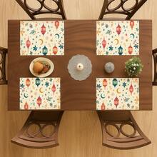 4Pcs Gold Watercolor Moon, Star, Lantern, Floral, Yellow Geometric Pattern Ramadan Farmhouse Heat-Resistant Placemats For Terrace Round Tables, Holiday Parties, Kitchens, Home Dining Tables, Tea Parties - White - View 4