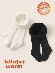 半条装儿童/女童经典黑白条纹保暖打底裤，简约设计，休闲百搭，柔软保暖内衬，舒适亲肤，适合户外活动、上学、旅行、秋冬季穿着。 - 黑與白 - 查看 7