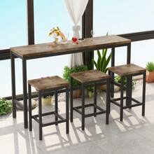 Modern Kitchen Table, Bar Table, Long Dining Set With 3 Stools, Easy Assembly, Natural Wood - 153CM + Natural + MDF + Steel - View 5