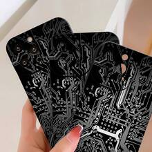 Funda de teléfono con efecto espejo y diseño de circuito impreso. También funciona como espejo y es compatible con  17,  16 Pro Max,  15 Pro Max,  13 y  12. Fabricada en TPU, ofrece protección contra golpes y caídas. Un regalo perfecto para amantes de la tecnología, familiares, amigos y ocasiones especiales como cumpleaños, festividades o aniversarios. - Negro - Ver 5
