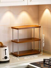 多功能三层木质置物架，厨房调料罐架兼碗碟架，加厚耐用，适用于厨房、餐厅、家庭办公室、咖啡馆等场所。