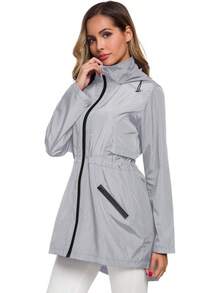 Women's Long Raincoat With Hood Outdoor Lightweight Windbreaker Waterproof - Lgr - Xem 4