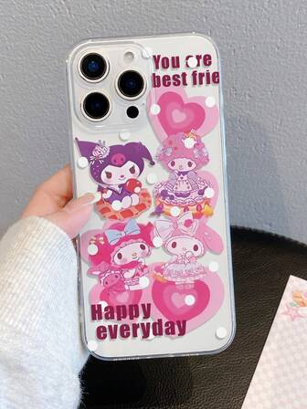 Sanrio 1pc Cartoon Girl Transparent Series Phone Case Compatible With IPhone 17/13/14/15/16 PRO, Original Handpainted Soft Protective Cover, Anti-Drop Design, Gift For Girlfriend