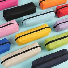 1个极简主义皮革纹理拉链铅笔盒，男女通用化妆刷收纳包，可折叠文具整理盒，返校礼物，包 - 黑色 - 查看 1