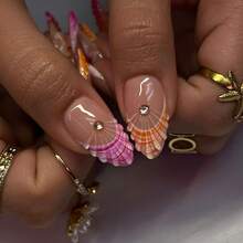 24pcs 3D Push-On Nails With Almond Shaped Medium Length Press Nails - Detachable Nail Art Suitable Parties, Weddings, Prom - 3D Flower,, Lily & Designs - Application With Tools Included (Women's Nail) - 3D立體雕刻法式 - 查看 8