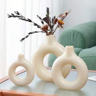 1pc Donut-Shaped Vase Floral Decor, Handmade Minimalist Boho Style Modern Home Decoration For Living Room, Bedroom, Office, Wedding, Party Table
