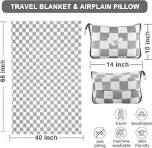 Travel Blanket And Pillow Compact, Premium Soft 2 In 1 Airplane Blanket With Soft Bag Pillowcase,Hand Luggage Sleeve And Backpack Clip (Grey Checkered) - ColorB - 查看 2