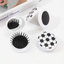 1pc Mini Cute Football Design Foldable Hair Brush With Mirror - Checkered Black & White Pattern, Nylon Bristles, Compact Travel-Friendly, Suitable For Graduation Ceremonies, Sports Events And Daily Use, Hair Accessory, Event Hair Accessory, Fun Design, Comb, Women's Hair Brush, Women's Comb, Women's Hair Accessory, Mini Hair Brush, Curly Hair Brush, Girl/Lady Hair Accessory, Detangling Hair Brush, Brush Set, Hair Brush, Comb - Multicolor - View 7