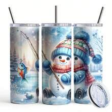 1 Pc 20oz Stainless Steel Tumbler, Featuring A Cute Cartoon Snowman Wearing A Hat & Scarf While Ice Fishing On A Frozen Lake, This Durable Drinkware Is Ideal For Cold Weather Admirers, Outdoor Activity Lovers, And Makes A Thoughtful Present For Birthdays, Winter Anniversaries, Or Special Holiday Gatherings - 20盎司直筒玻璃杯 - 查看 7