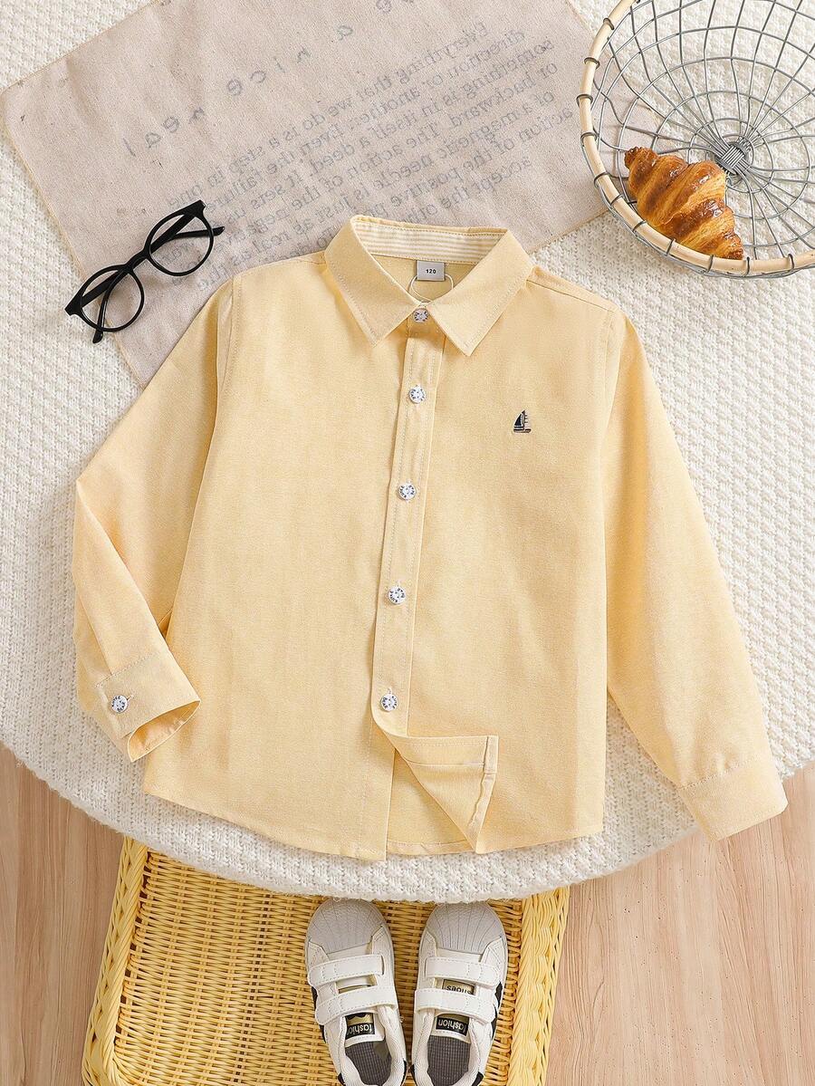 Boys' College Style Turndown Collar Long Sleeve Thin Shirt, Autumn - Yellow - View 1