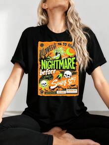 Vintage Nightmare Before Christmas T-Shirt T Shirt  Women Unisex Tshirt SY886-4 - Black 5 - View 3