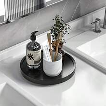 Turntable Vanity Tray 10 Inch For Perfume Candle Bamboo Kitchen Sink Countertop Organizer Keep Glass Sponge And Soap Bathroom Coffee Table Decorative Black VFLZ - Black+9" X 9" X 1.5" - View 1