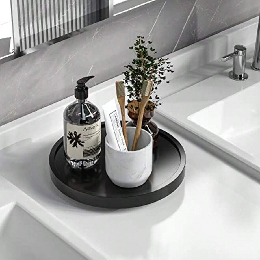 Turntable Vanity Tray 10 Inch For Perfume Candle Bamboo Kitchen Sink Countertop Organizer Keep Glass Sponge And Soap Bathroom Coffee Table Decorative Black VFLZ - Black+9" X 9" X 1.5" - View 1