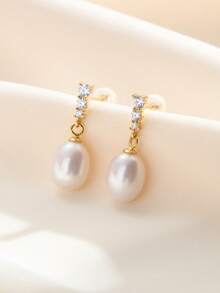 AETOLIA 1 Set 925 Sterling Silver Elegant Natural Pearl Necklace And Earrings Set, Inlaid With Shiny Cubic Zirconia, Fashion Jewelry Suitable For Women To Wear On Dates, Weddings, Engagements, Anniversaries, Valentine's Day And Other Occasions