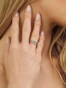 1 PC Glamorous Cross Cubic Zirconia Ring For Women For Wedding Engagement Anniversary Party Band Jewelry Valentine's Day Gift - Silver - View 3