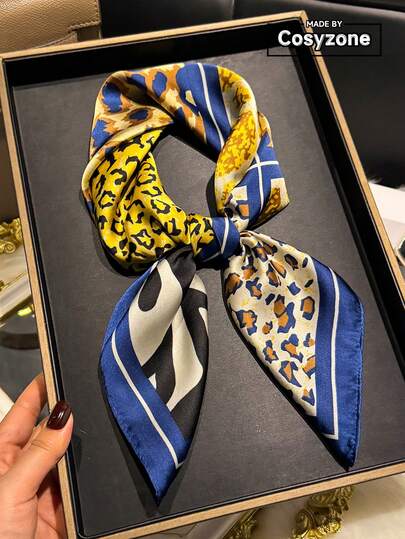 1pc Elegant Retro Animal Print 27.6" Square Scarf, Unisex Bandana Suitable For Casual And Streetwear, Headband, Headwrap, Outdoor Sun Protection Accessory To Complement Your Style