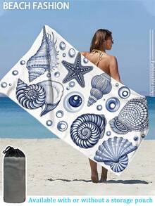 1 Ocean Series Beach Towel With Various Shells, Conches, And Coral Prints – Extra-Large Size, Super Soft And Quick-Drying, Waterproof And Sand-Resistant. A Perfect Holiday Essential For Poolside Lounging, Beach Vacations, Yoga Practice, And Outdoor Adventures.
