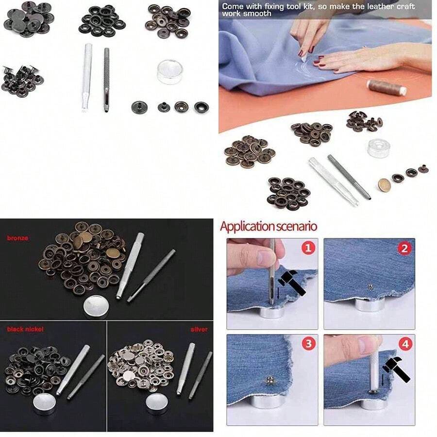 Leoon Botones de Fijacin Rpida 15 Juego de Broches de Presin con Herramienta de Presin Pernos Prisioneros Sujetador de Fijacin Conjunto Nquel - como se muestra en la figura - Ver 1