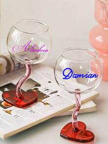 1pc Customized Logo High-Quality Wine Glass, Red Wine Glass, Heart-Shaped White Wine Glass, Elegant Home Use Wedding/Valentine's Day Gift - Multicolor - View 5