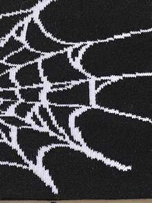 1pc Fashion Spider Web Jacquard Knit Beanie, Warm & Versatile For Autumn/Winter - Black and White - View 2