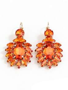 sehuoran 1 Pair Luxury French Style Hook Earrings, High-Quality Green Glass Gemstone, Elegant Western Style, Rhinestone Decor Women's Dangle Earrings - Style 1 - View 1