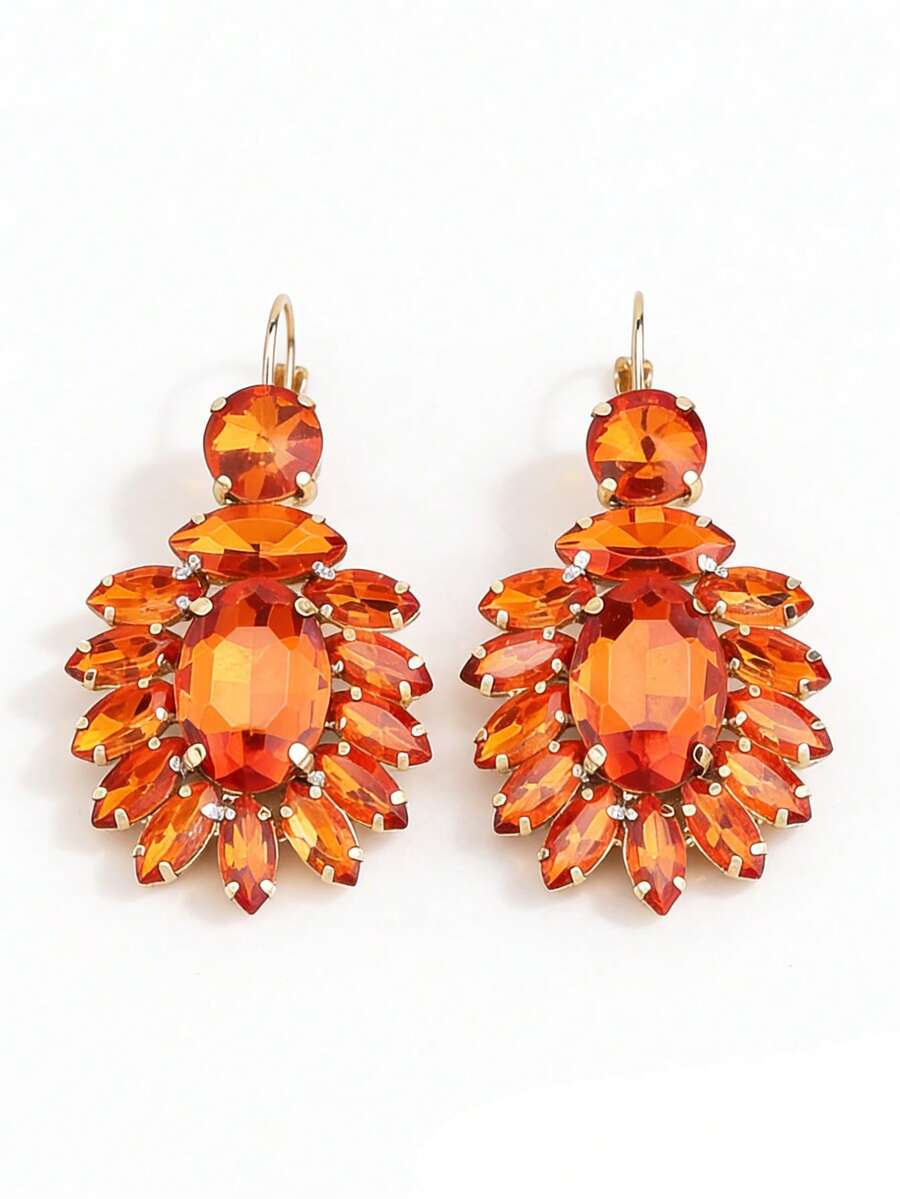 sehuoran 1 Pair Luxury French Style Hook Earrings, High-Quality Green Glass Gemstone, Elegant Western Style, Rhinestone Decor Women's Dangle Earrings - Style 1 - View 1