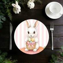 1 Set Of Complete Easter Bunny, Easter Eggs, Tulips, Basket And Lace Round Placemats, Suitable For Spring, Summer, Autumn And Winter, Multi-Color Pattern Design, Made Of 100% Polyester, Size: 15*15 Inches, Machine Washable, Polyester Material, Heat-Resistant And Stain-Resistant - Multicolor - View 8