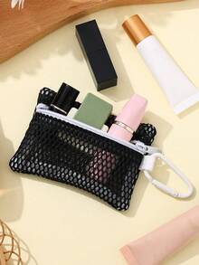 小型网状拉链化妆包，多种颜色可选，包含便捷零钱包、钥匙扣、卡包和口红盒，女士化妆包，户外便携收纳包，小型化妆包，口红补妆包 - 彩色 - 查看 7