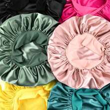 Awegeo Red de dormir para mujer de doble capa de satén y spandex con un solo color y borde ondulado, gorra de dormir elegante y cómoda, transpirable y suave, adecuada para dormir y cuidado del pelo - A - Ver 8