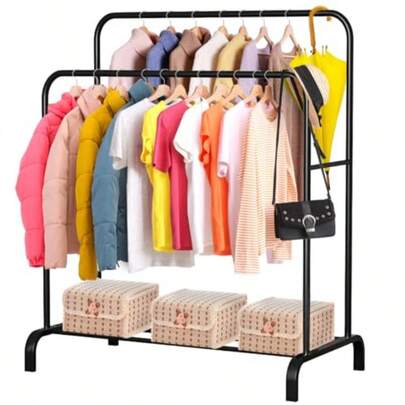 CYSELECTSHOP Perchero Organizador Rack Doble Armario Para Ropa Closet Doble Poste Perchero De Piso Closet Para Colgar Sombreros Bolsos Zapatos Cajas de Almacenamiento Estante De Ropa 158 Cm Negra