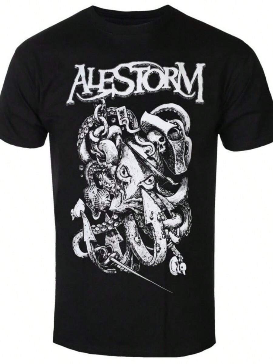Christmas Refreshing Summer ALESTORM Voyage Of The Dead Clothing Pattern Band Printing Summer Luxury Brand Cotton Men's And Women's T-Shirts Short Sleeves - 黑色 - 查看 1