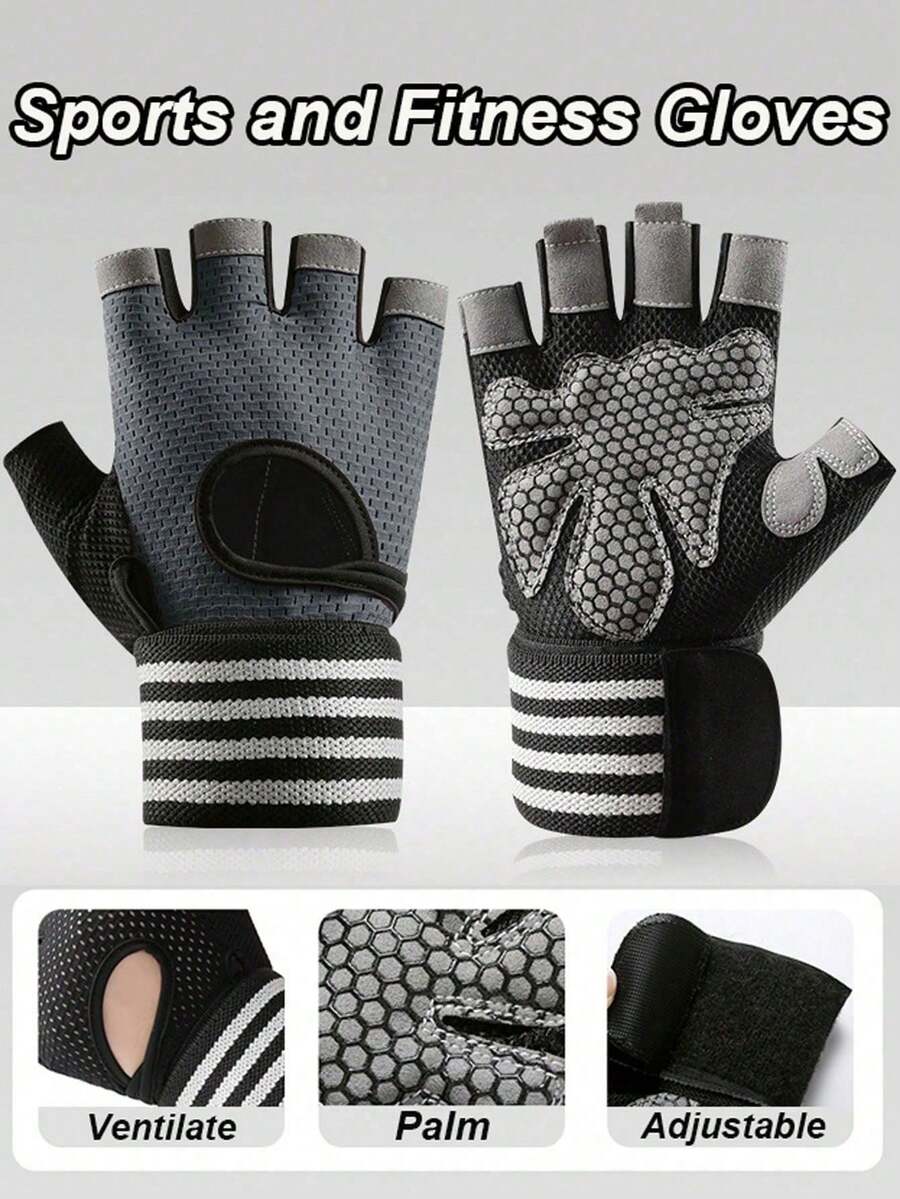 1 Pair Men's Breathable Wrist Protection Gloves, Gym Weightlifting Dumbbell Half Finger Sports Gloves, Outdoor Cycling Wear-Resistant Breathable Half Finger Gloves, Sports Training Unisex Half Finger Gloves Vacation Outfits - Multicolor - View 1