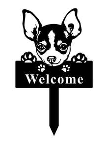 1 件吉娃娃宠物造型欢迎花园插牌，黑白铁艺户外欢迎牌，庭院草坪可爱宠物装饰摆件，可爱ins风园艺用品 - 彩色 - 查看 7